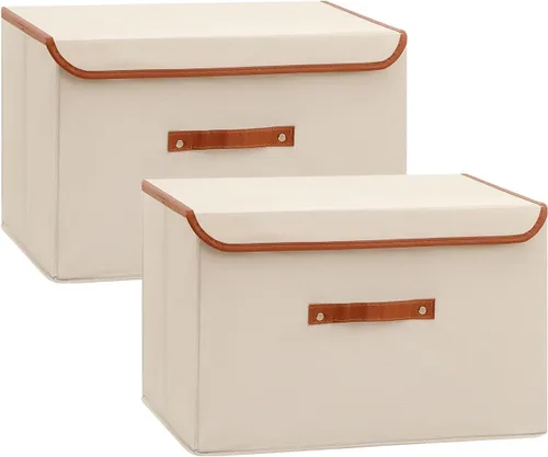 Miniatura 9 de Tuza Paquete de 2 contenedores de almacenamiento con tapas, contenedor organizador plegable de armario, caja organizadora de tela con asas, cajas