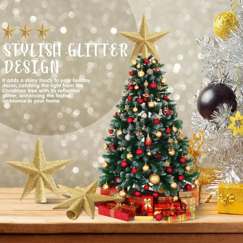 Miniatura 3 de Hiboom 6 piezas de mini estrella para árbol de Navidad de 4 x 3.4 pulgadas, estrella de árbol de Navidad con purpurina para decoración de fiesta