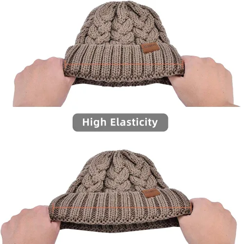 Miniatura 5 de Rosoz Gorro de cola de caballo para mujer gorro cálido de invierno suave y elástico tejido trenzado gorro de moño alto