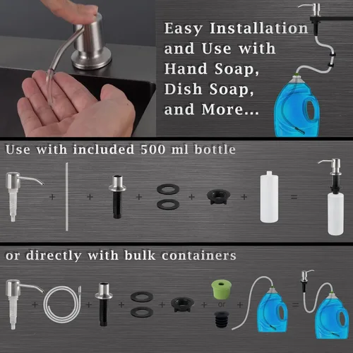 Miniatura 5 de Styever Dispensador de Jabón para Fregadero de Cocina con Bomba - Botella de 16 oz Integrada en Encimera Dispensador de Jabón para Platos con Acero