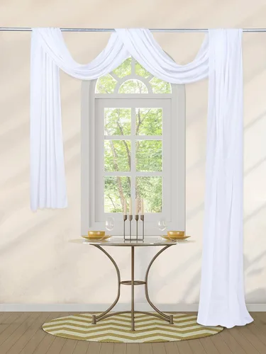 Miniatura 4 de Tela drapeada para arco de boda, 6 paneles de tela de gasa blanca, cortinas de telón de fondo transparente de 6 yardas para decoración de baby Blanco