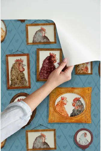 Miniatura 3 de Papel tapiz para despegar y pegar, retratos familiares de pollo, marcos de gallinas, gallos para retratos, pollos, animales de granja, vintage