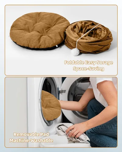 Miniatura 6 de Odoland Cama de túneles para gatos de interior con juguetes interactivos para gatos, tubo para gatos con cojín lavable para gatos pequeños
