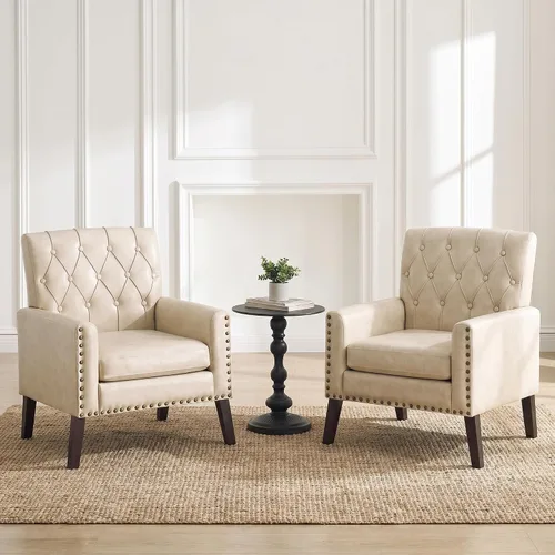 Miniatura 9 de Sillas decorativas modernas de mediados de siglo, silla de oficina de felpilla beige para recepción, silla de club tapizada para sala de estar