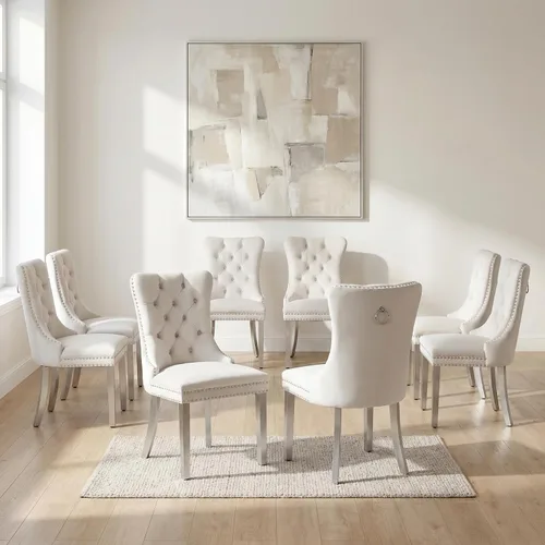 Miniatura 13 de OVENTA Juego de 4 sillas de comedor modernas tapizadas copetudas, terciopelo negro y gris y cuero con patas de madera maciza, sillas de cocina