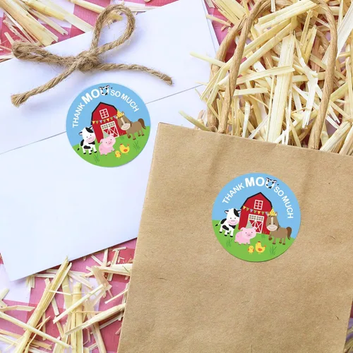 Miniatura 6 de Barnyard Thank You Moo So Much Stickers - 1.75 pulgadas - 40 etiquetas Pegatina redonda