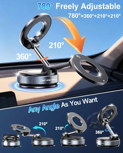 Miniatura 2 de Soporte magnético de teléfono de coche al vacío mejorado para tu automóvil [120 libras de ventosa ultra y imán de 3000 gf] Soporte de teléfono
