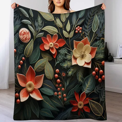 Miniatura 4 de Manta cálida de Navidad Folk Botanicals de microforro polar ultrasuave y cálida, acogedora manta ligera, manta rústica de vacaciones de 30 x 40