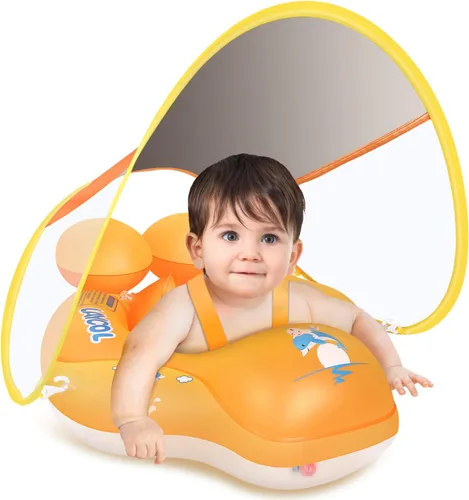 LAYCOL - Flotador de natación para bebé con toldo solar FPU 50+ para piscina, no se voltea, para bebés de 3 a 36 meses Amarillo