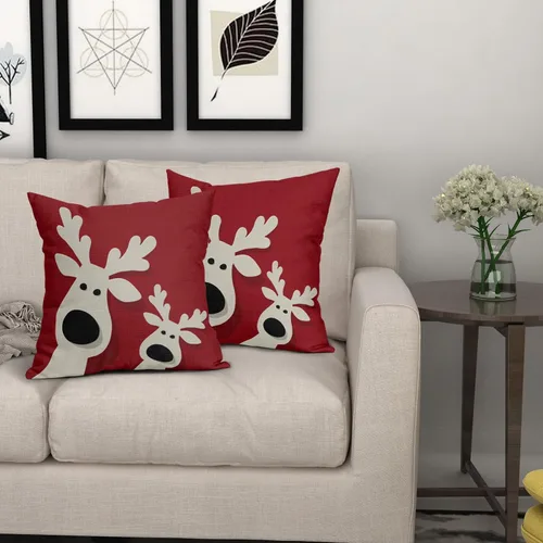 Miniatura 7 de Juego de 2 fundas de almohada rojas de Navidad de 16 x 16 pulgadas, decoración de Navidad de ciervos de Navidad, estampado de invierno, fundas