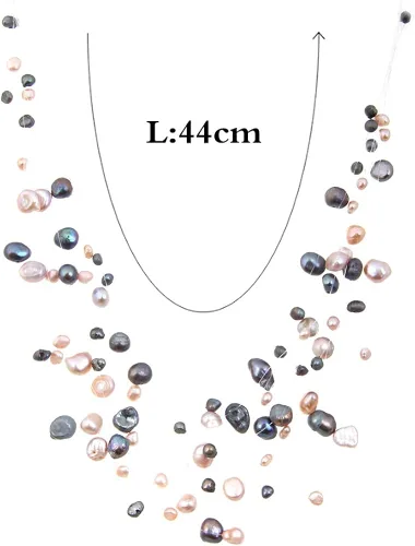 Miniatura 5 de LUREME Collar de ilusión de perlas de agua dulce irregulares multicolor y negro multicapa para mujer (01000555-padre), Perla, Perla
