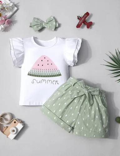 Miniatura 6 de MIGU Toddler Girl Clothes Summer Girls Clothing Sets Girl Stuff T-shirt Shorts Headband 3pcs Sets Gifts