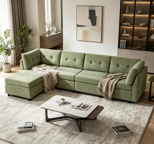 Miniatura 21 de VANOMi - Sofás seccionales de 6 plazas para sala de estar, sofá modular convertible de 118" en forma de nube, cómodos sofás de chenilla y sofás