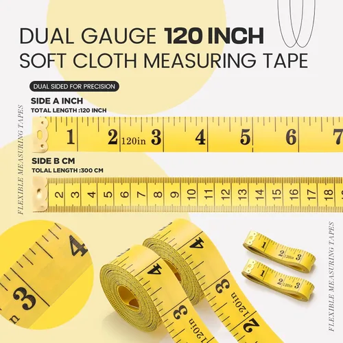 Miniatura 2 de 20 Pcs 120 Inch/300cm Soft Tape Measure Bulk Dual Scale Body Measuring Tape Sewing Fabric Tailor Ruler Easy to Read Craft Vinyl Ruler for Body Yellow