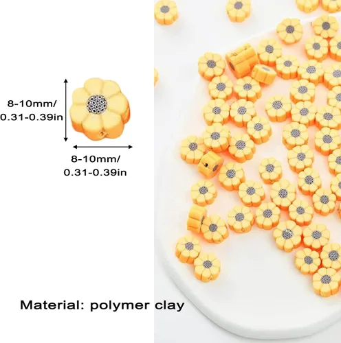 Miniatura 4 de 100 piezas de cuentas de polímero de girasol amarillo de 10 mm para joyería de mujer; pulseras, collares, pinza para el cabello de bricolaje