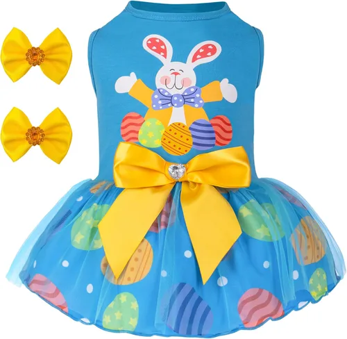 Miniatura 13 de cyeollo Vestido para perro para el día de San Valentín, ropa de vacaciones para perros con estampado de corazón, vestidos de tul para perros