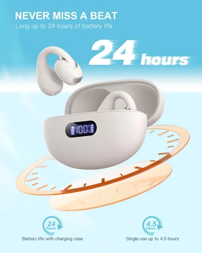 Miniatura 7 de Jzones Auriculares inalámbricos con clip de oreja abierto, Bluetooth 5.4, ligeros, cómodos, deportivos, de conducción ósea, micrófono integrado