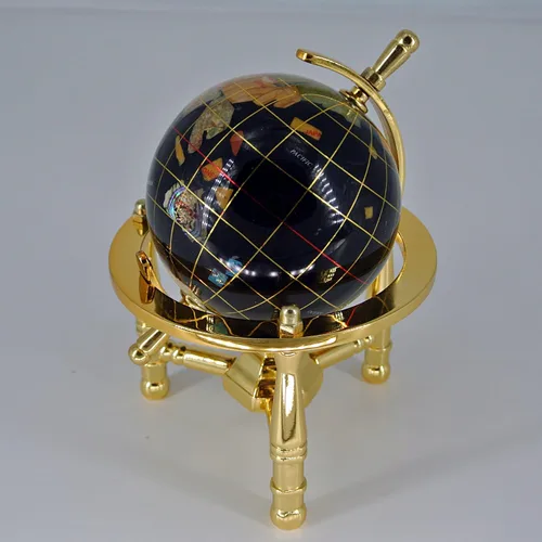 Miniatura 2 de Soporte de mesa con patas doradas, 6 pulgadas de alto, color negro, ónix, océano, mapa mundial, globo