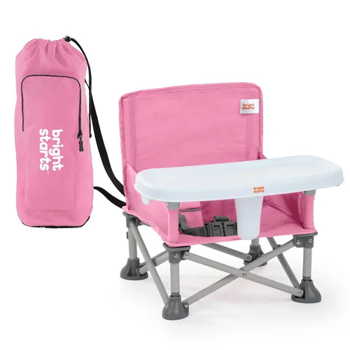 Bright Starts Pop 'N Sit asiento elevado portátil, uso en interiores/exteriores, asiento de piso con bandeja para alimentación, rosa, 6 meses - 3