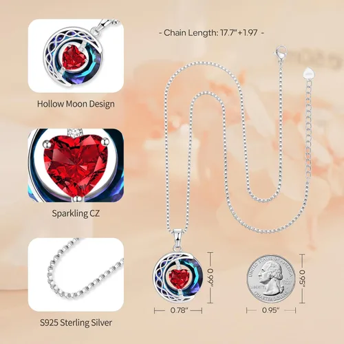 Miniatura 4 de LIANYU Collar para mujer, collar de zafiro azul, colgante de luna, plata de ley S925, colgante de cristal, regalos para esposa, novia, regalos