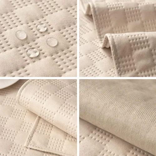 Miniatura 6 de vctops Funda acolchada de lujo, resistente al agua, de gamuza sintética, a cuadros, funda antideslizante para sofá modular para perros, niños y Beige