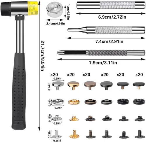 Miniatura 2 de TLKKUE Kit de 120 cierres a presión, botones a presión de 0.394 pulgadas con martillo de goma, botones de presión de metal de 6 colores con 4
