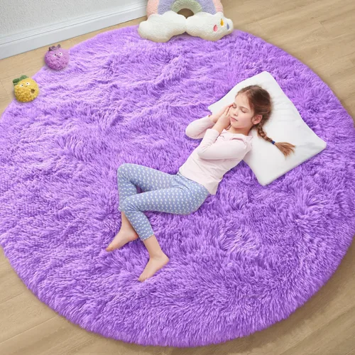 Miniatura 66 de EVOIONOS - Alfombra redonda gris para dormitorio, 5x5 pies; alfombras circulares suaves y esponjosas para sala de estar, alfombras de felpa peludas