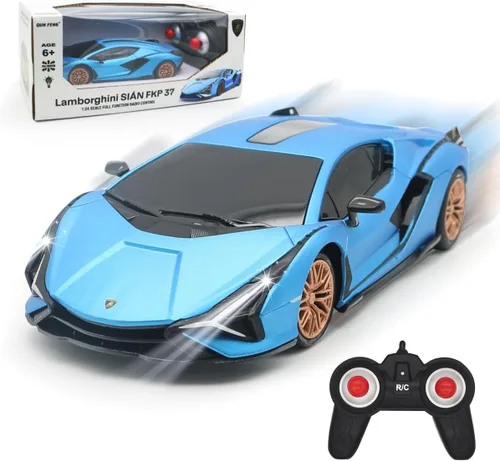 Miniatura 8 de QUN XING Auto a control remoto 1:24 con licencia oficial de 2.4GHZ Rc Cars Lambo Sport Racing Toy Car para niños de 4 a 7 años, regalo de Azul