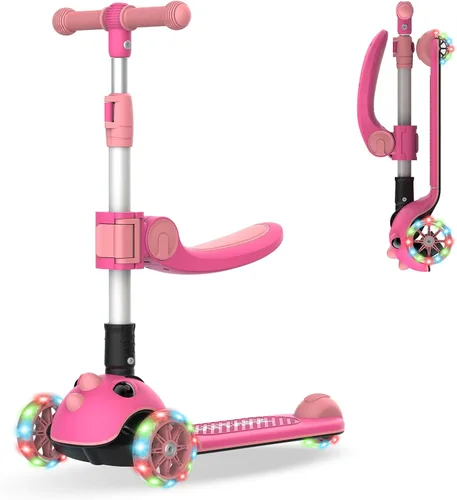 Miniatura 9 de Gotrax KS3 Pro - Monopatín plegable para niños, asiento removible con una sola llave y 3 ruedas PU extra anchas con luces, antideslizante y Azul