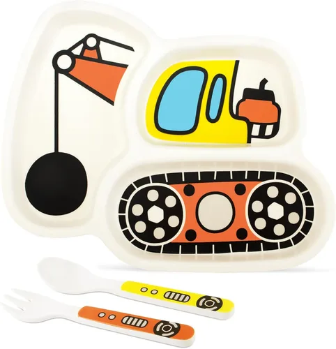 Miniatura 9 de Juego de platos para niños, incluye tenedor y cuchara, juego de 3 piezas, platos para niños pequeños, juego de platos divididos para alimentación