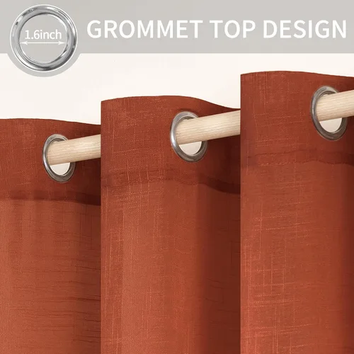 Miniatura 2 de MIULEE 2 paneles de cortinas de lino de granja translúcidas de 84 pulgadas de largo, elegantes cortinas terracota rústicas para otoño, con ojales