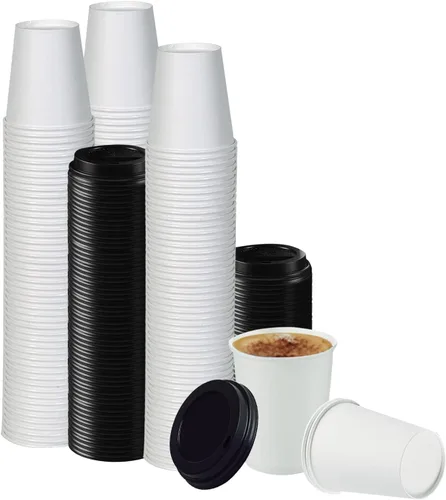 Miniatura 32 de Tapas de taza de café, tapa de cúpula para tazas de 10/24 onzas, vasos de papel, color negro, 50 unidades [no incluye tazas]