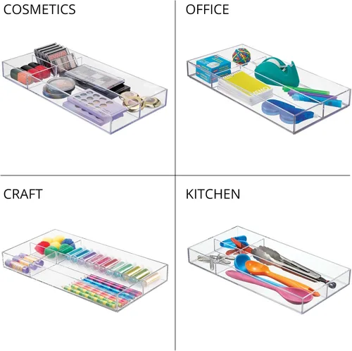 Miniatura 7 de mDesign Bandeja organizadora de maquillaje dividida de plástico para cajón de baño, tocador, almacenamiento de encimera, organización de cosméticos