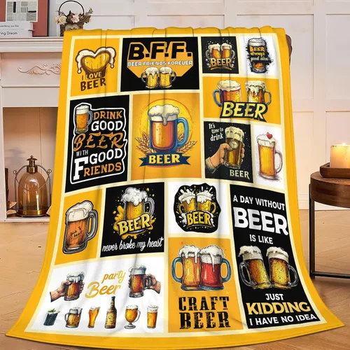 Manta de cerveza, manta de bebida de cerveza, regalos para adultos, mujeres y hombres, súper suave y acogedora manta de felpa mullida mullida de
