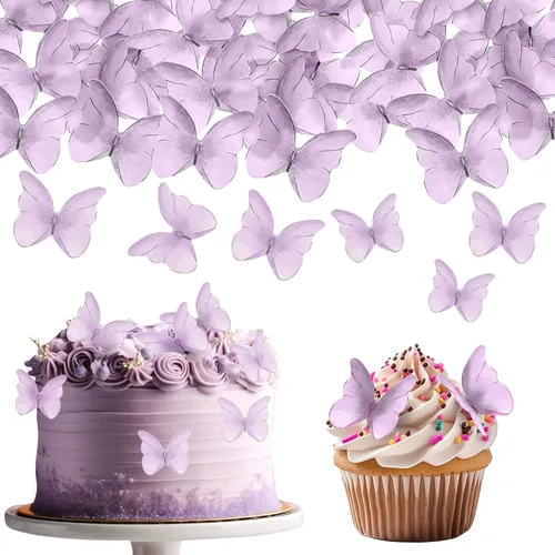Miniatura 8 de TIESOME 48 mariposas comestibles para decoración de pasteles, decoración de cupcakes de mariposa vívida para bodas, cumpleaños, aniversario