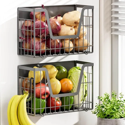 Miniatura 11 de 2 Juego de Estante Magnético para Nevera, Recipientes Magnéticos para Almacenamiento de Papas y Cebollas, Cesta Magnética para Frutas para Nevera