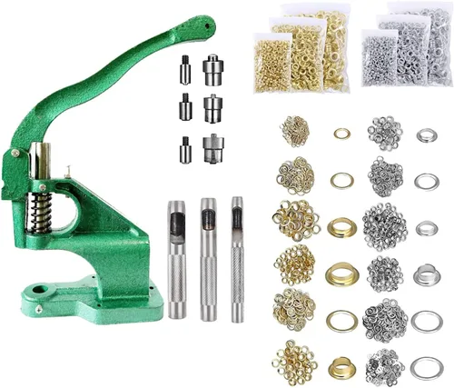 Kit de herramientas de ojales para máquina de ojales de presión manual, incluye máquina de ojales, 3 troqueles (#0#2#4), 2400 ojales para pancarta,