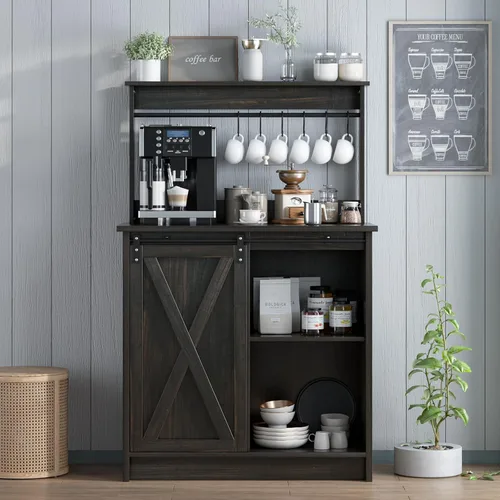 4ever2buy - Gabinete de café-bar de granja con aparador, gabinete de buffet de 31 pulgadas con puerta corrediza de granero, gabinete de barra de