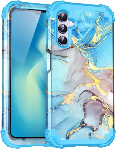 Funda para Galacy A54 5G, diseño de mármol, tres capas, resistente, a prueba de golpes, híbrida, de plástico duro, goma de silicona suave, funda Azul