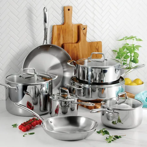 Miniatura 2 de Tramontina Tri-Ply Clad - Juego de utensilios de cocina de acero inoxidable de 12 piezas con tapas de vidrio, ollas y sartenes, listo