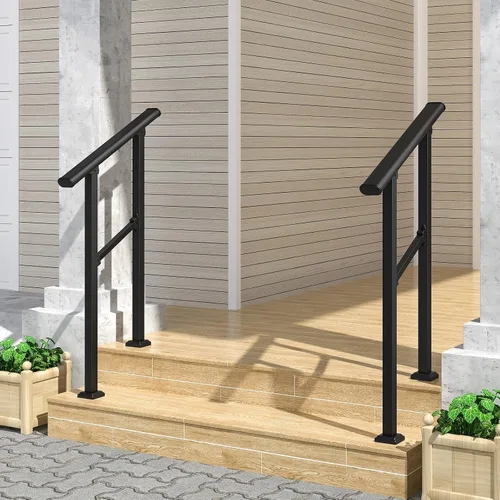 Miniatura 6 de LOVMOR Barandillas de mano de 2 escalones para escalones al aire libre, barandilla de hierro forjado, barandilla exterior para escalones, kit