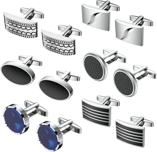 UHIBROS Gemelos para hombres, camisa de esmoquin de acero inoxidable 316L, accesorios únicos de negocios, novio, boda, negro, plata, oro, joyería