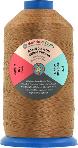 Miniatura 122 de Mandala Crafts - Hilo de nailon para coser cuero, tapicería, mezclilla y para trenzar el pelo; resistente, 1500 yardas, tamaño 69 T70 Marrón