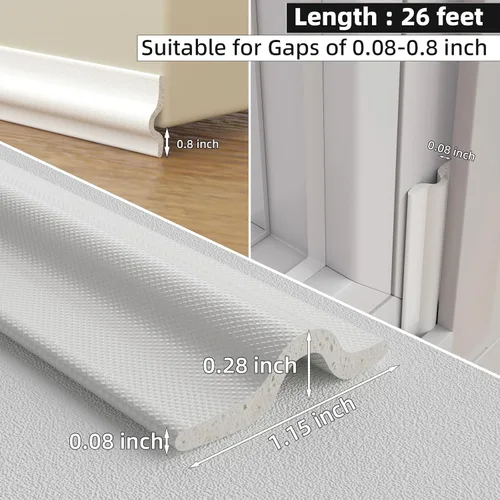 Miniatura 3 de Burlete de 26 pies para ventanas/puertas, tira de sellado de espuma autoadhesiva para corrientes de aire de ventanas, sellado de huecos