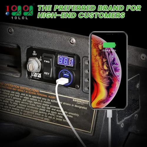 Miniatura 2 de 10L0L Carrito de Golf Panel Integrado Multifuncional 3 en 1, 12V Carga Rápida Dual USB 3.0 Enchufe Cargador & Voltímetro Digital LED & Botón