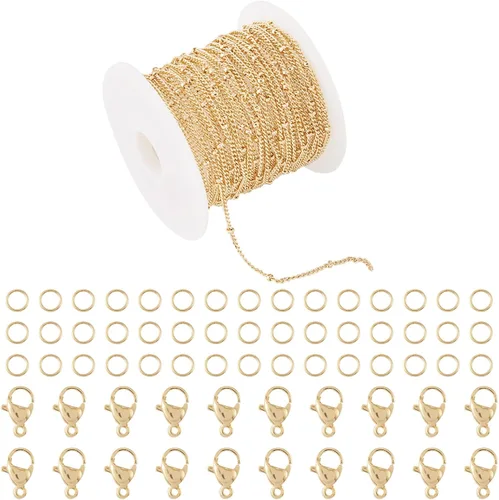 Miniatura 4 de Cadenas de latón de bronce antiguo de 49 pies con eslabones trenzados, cable soldado con cuentas cruzadas de satélite con carrete de 0.079 x 0.059