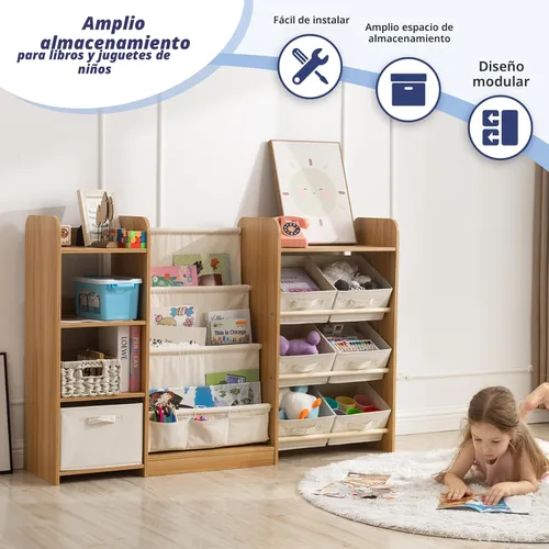 Miniatura 5 de IKALIFE Organizador de almacenamiento de juguetes y libros para niños - Estantería grande con 7 compartimentos removibles, estantería para bebés