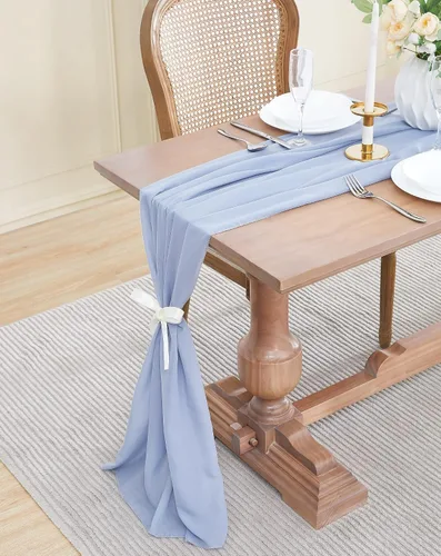 Miniatura 5 de WARM HOME DESIGNS Tela de gasa beige de 35 x 120 pulgadas. Utiliza material de gasa de lujo como camino de mesa, decoración de arco de boda, bufanda