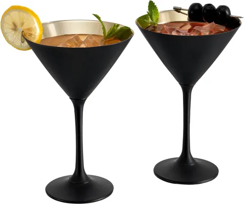 Miniatura 8 de MyGift Copas de Martini modernas de 8 onzas en negro mate y tono dorado metálico plateado, vasos para beber para una fiesta de cóctel, boda o cena