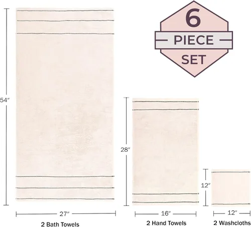 Miniatura 3 de Lavish Home Juego de toallas de 6 piezas, 100% algodón de 525 GSM, artículos esenciales de baño con 2 toallas de baño, 2 toallas de mano y 2 paños